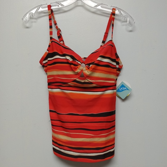 Croft & Barrow Kohl's Bust Enhancer Tankini Bandeau Ring Striped Tank Top Bikini - Picture 1 of 5